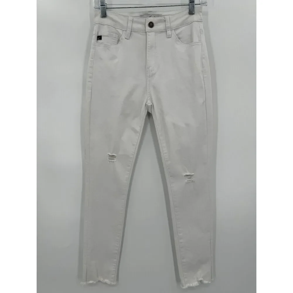 KANCAN White High Rise Distressed Raw Hem Ankle Skinny Jeans Size 5/26